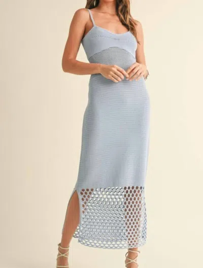 Miou Muse Crochet Net Midi Dress In Light Blue