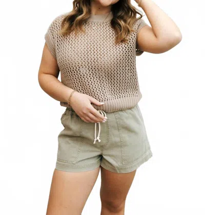 Miou Muse Crochet Short Sleeve Sweater In Stone