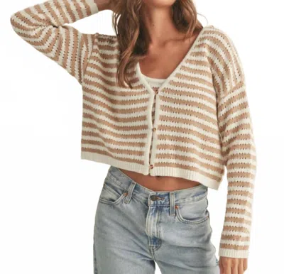 Miou Muse Crochet Striped Knitted Cardigan In Tan/white In Multi