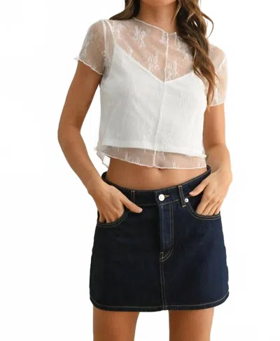Miou Muse Cropped Lace Top In White