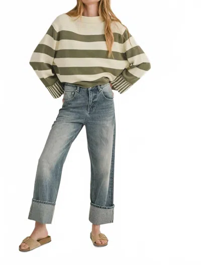 Miou Muse Cuffed Straight Leg Jean In Denim In Blue