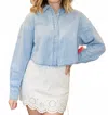 Miou Muse Denim Button-down Cropped Shirt In Light Wash In Blue