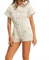 Miou Muse Denim Romper In Ecru In White