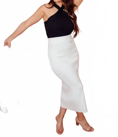 Miou Muse Dove Bodycon Midi Skirt In Off White