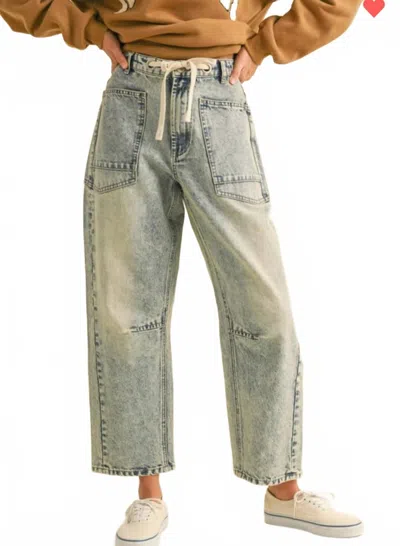Miou Muse Drawstring Barrel Jeans In Light Wash