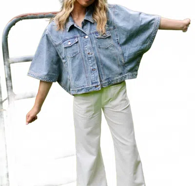 Miou Muse Driftwood Cape Jacket In Denim In Blue