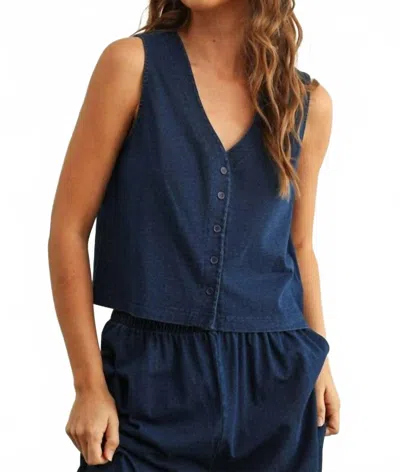 Miou Muse Dye And Wash Knitted Top In Indigo In Blue