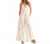 Miou Muse Embroidery Detail Jumpsuit In White/mocha