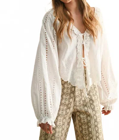 Miou Muse Embroidery Detail Long Sleeve Blouse In White