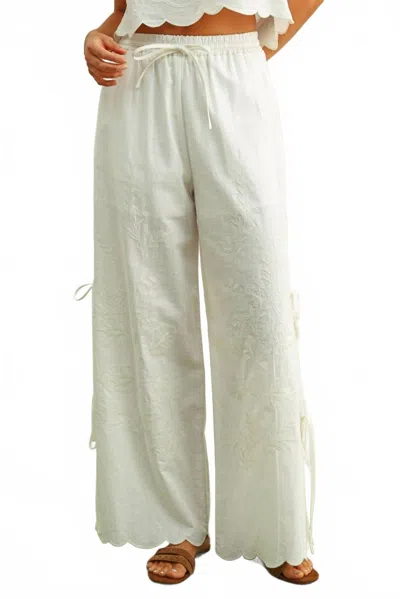 Miou Muse Embroidery Side Tie Pants In Off White