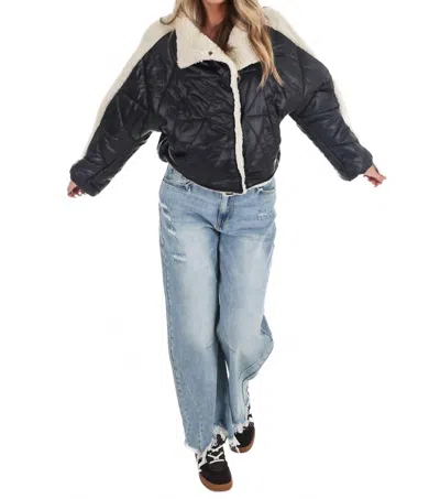 Miou Muse Everest Faux Leather Quilted Sherpa Jacket In Black