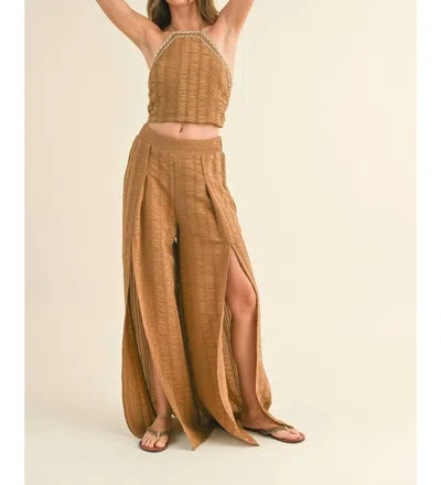 Miou Muse Eyelet Slit Wide Leg Pant In Brown