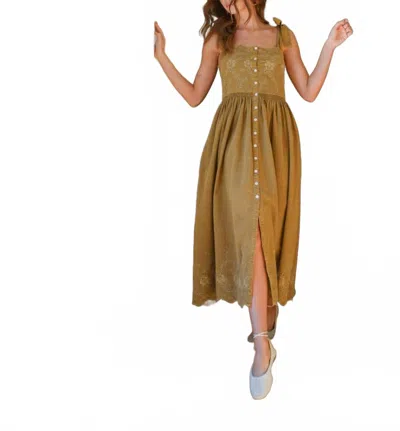 Miou Muse Eyelet Straw Midi Dress In Brown