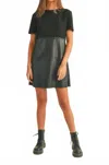 Miou Muse Faux Leather Suede Combo Dress In Black In Black