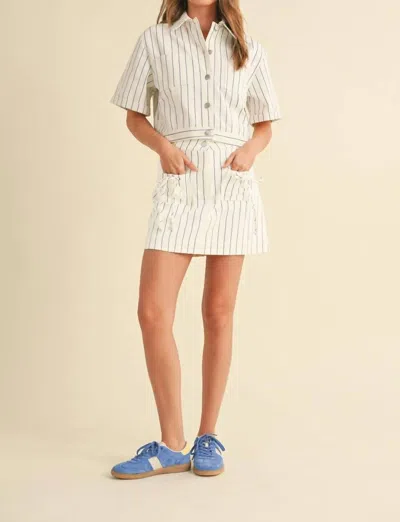 Miou Muse Field Of Dreams Denim Mini Skirt In Navy And White In Multi