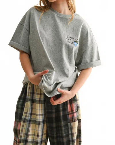 Miou Muse Fine Wine Time Oversized Tee In Heather Grey In Gray