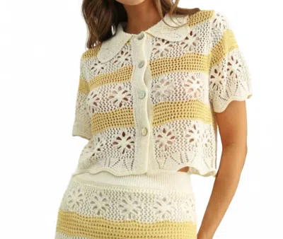 Miou Muse Floral Crochet Knit Button Front Top In Cream + Custard In Multi