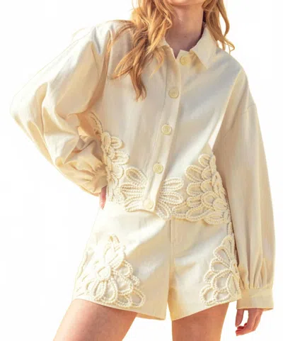 Miou Muse Floral Embellishment Jacket In Ecru In White