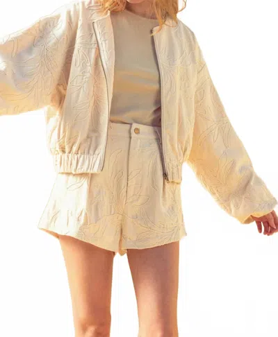Miou Muse Floral Jacquard Zip Up Jacket In Beige In Multi