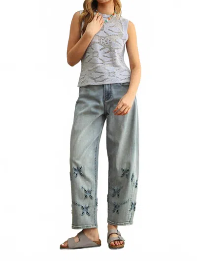 Miou Muse Floral Knitted Sleeveless Top In Sky Blue In Gray