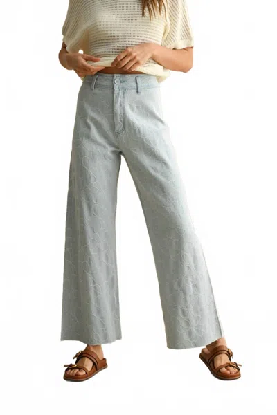 Miou Muse Floral Stitch Pattern Denim Pants In Light Denim In Blue