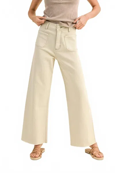 Miou Muse Front Pocket Straight Wide Leg Pants In Washed Beige In Neutral