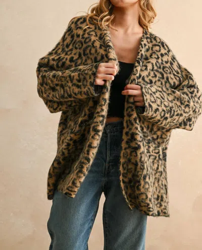Miou Muse Fuzzy Oversized Cardigan In Leopard In Multi