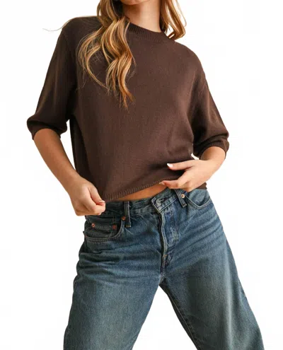 Miou Muse Gewn Short Sleeve Sweater Top In Brown