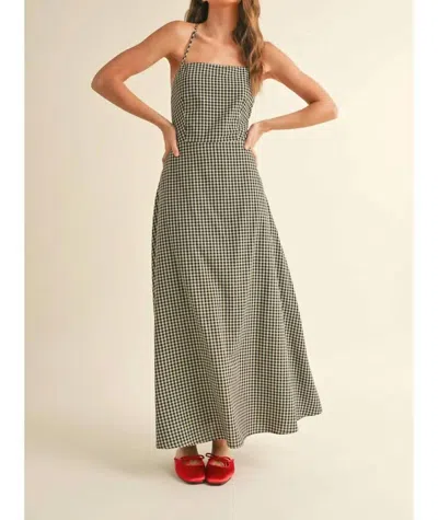 Miou Muse Gingham Long Dress In Black/white In Green