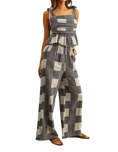 Miou Muse Gingham Patch Effect Top In Navy In Gray