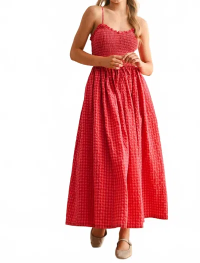 Miou Muse Gingham Print Long Dress In Cherry In Red
