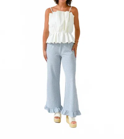 Miou Muse Go Gingham Style Ruffle Pants In Blue