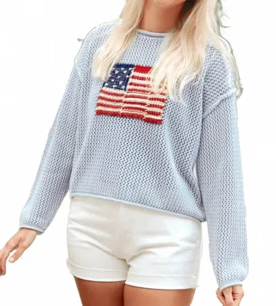 Miou Muse God Bless The Usa Crochet Top In Blue Grey