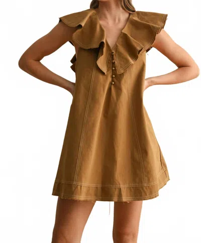 Miou Muse Grace Woven Collared Dress In Olive In Brown