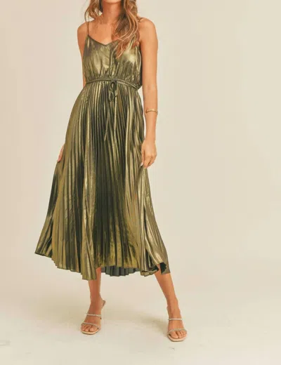 Miou Muse Gracie Metallic Pleated Dress In Gold