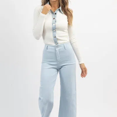 Miou Muse Hailey Wide Leg Denim Pant In Blue