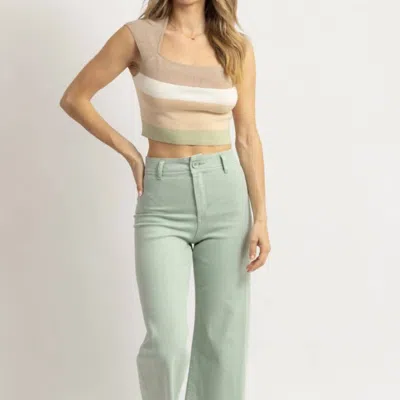 Miou Muse Hailey Wide Leg Denim Pant In Mint In Green