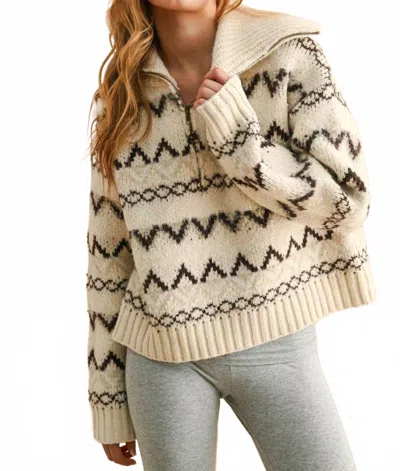 Miou Muse Half Zip Sweater In Cream/brown In Neutral