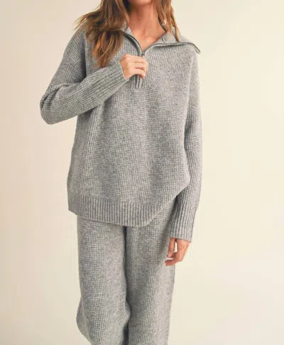Miou Muse Halsey Half Zip Waffle Sweater In Heather Grey