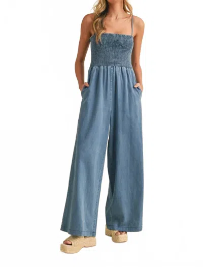 Miou Muse Haven Wide Leg Jumpsuit In Denim In Blue