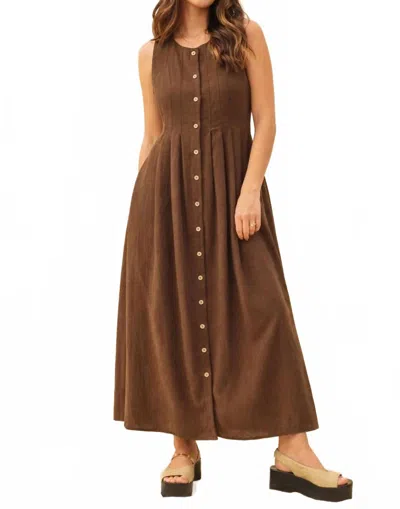 Miou Muse Hazel Linen Maxi Dress In Brown