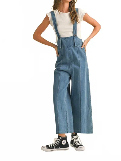 Miou Muse Hazel Wide Leg Denim Overalls In Blue