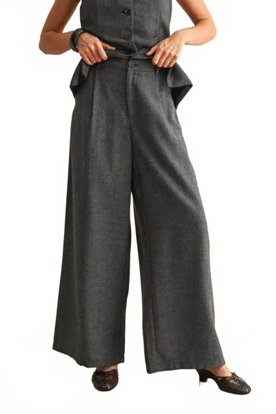 Miou Muse Herringbone Pattern Wide Leg Trousers In Black