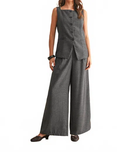 Miou Muse Herringbone Square Neck Button Front Vest In Black