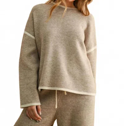 Miou Muse High Neck Long Sleeve Sweater Top In Oatmeal Heather In Neutral