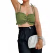 Miou Muse Ibiza Smocked Top In Dark Olive Green In Green
