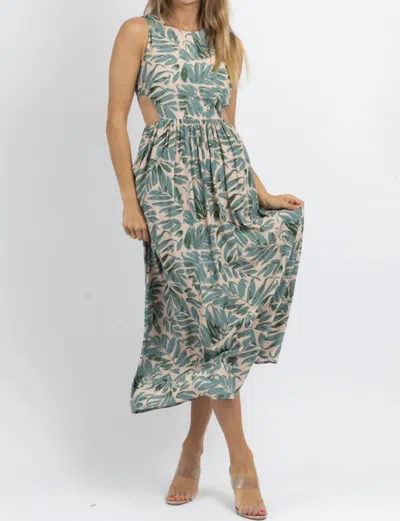 MIOU MUSE ISLA TROPIC CUTOUT DRESS IN TEAL