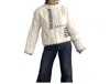 Miou Muse Ivy Stitched Cable Knit Sweater In Cream/black In Multi