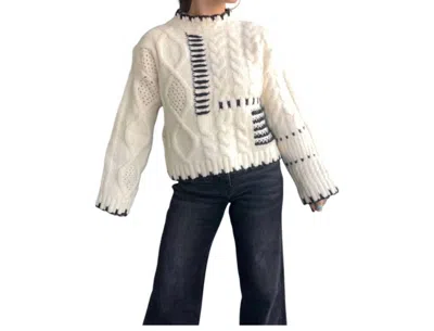 Miou Muse Ivy Stitched Cable Knit Sweater In Cream/black In Multi