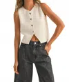 Miou Muse J'adore Sculpted Metal Button Knit Vest In Soft White In White